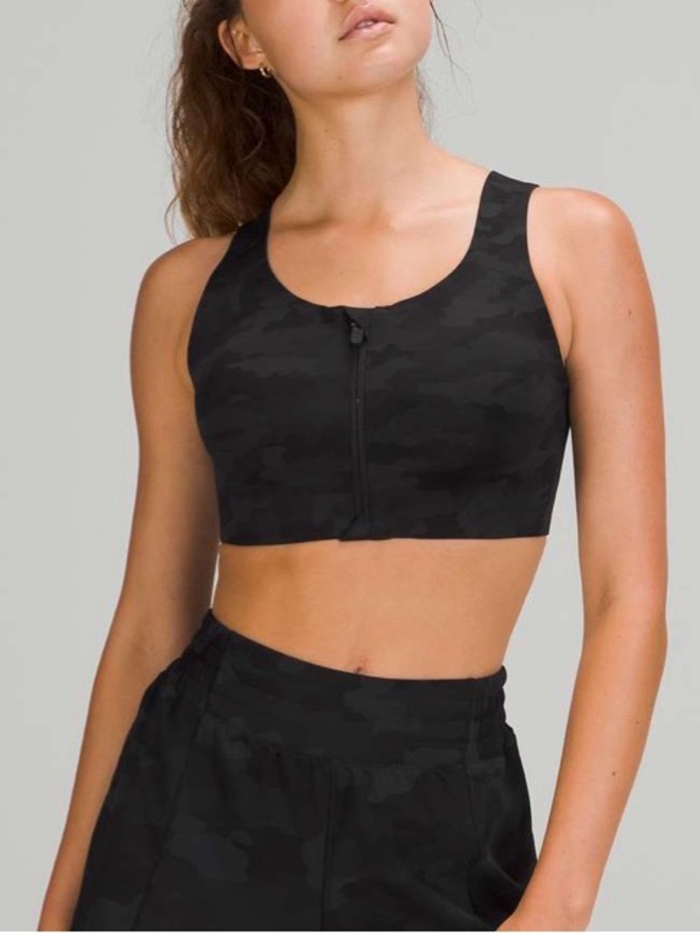 Lululemon Enlite Bra Zip Front Black Camouflage Bra Women’s 34D